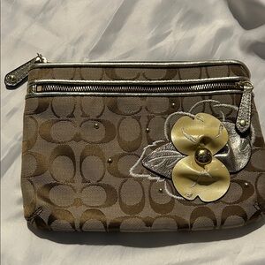 Coach 2005 Limited Edition Signature Jacquard Daisy Clutch Metallic and Leather